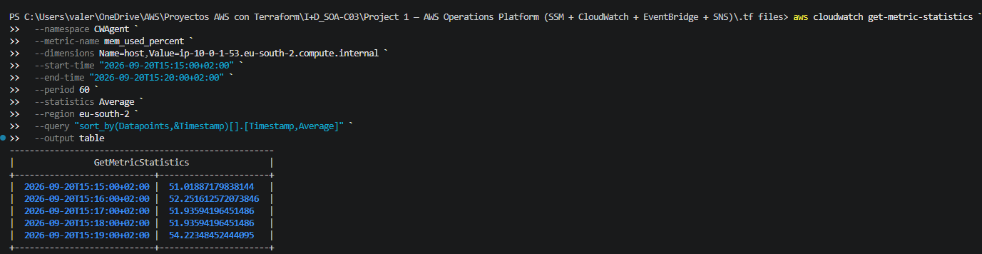 CloudWatch memory usage results